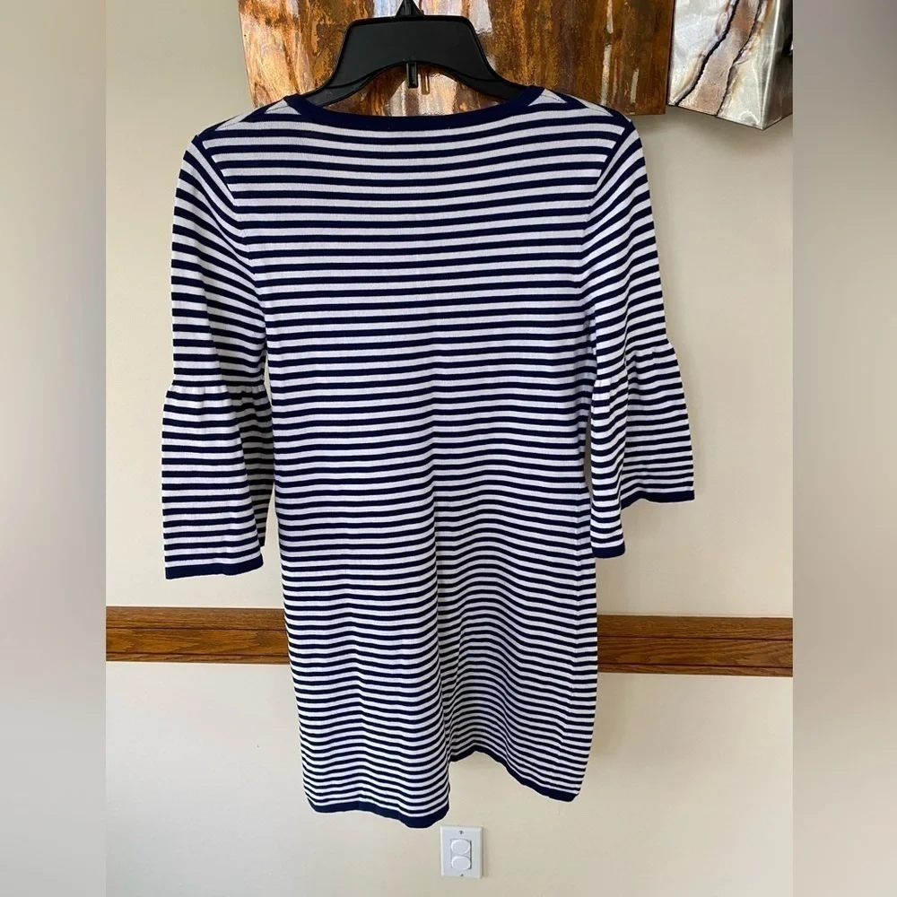 Sail To Sable Dress Stripe Bell Sleeve Knit Preppy Summer Navy White Size Medium